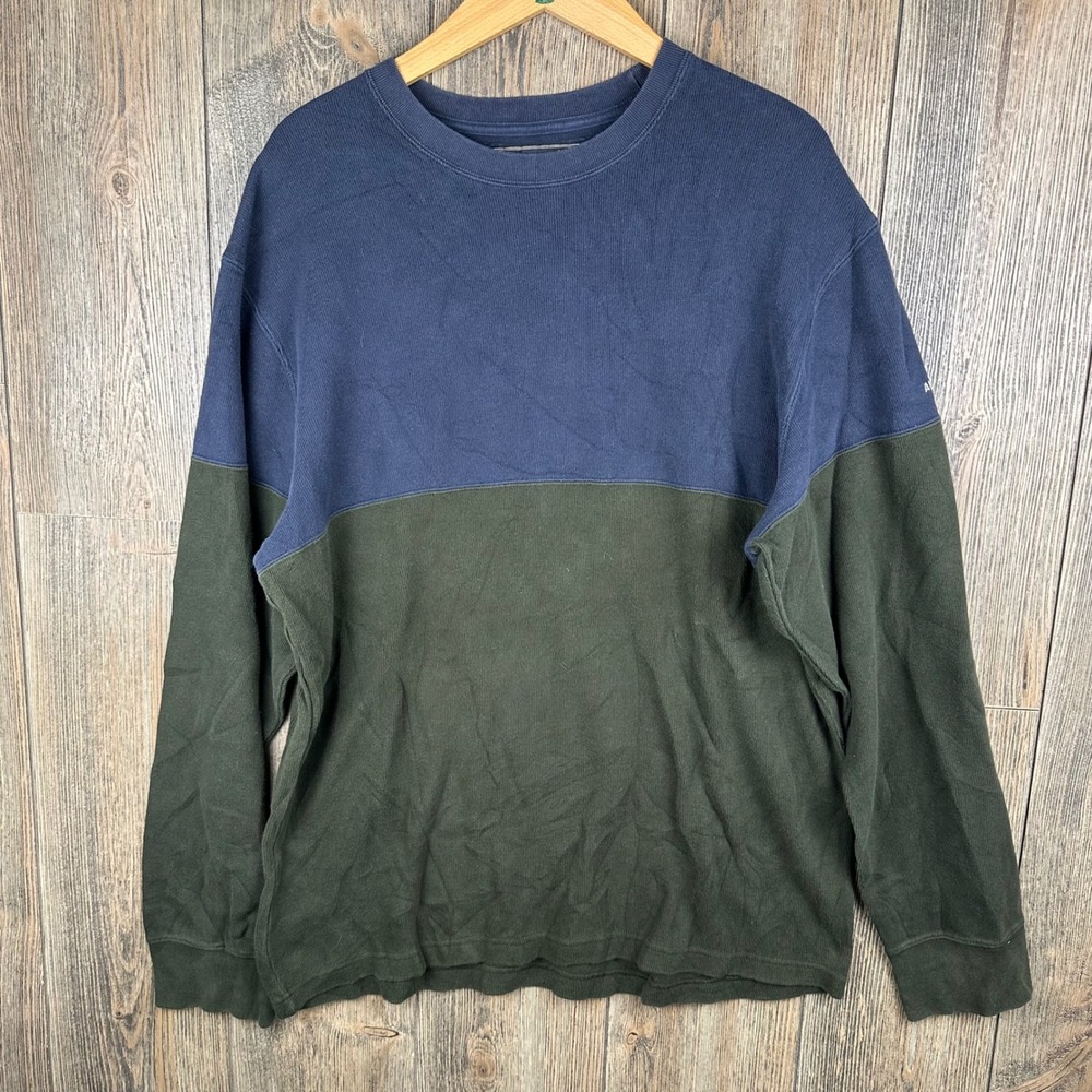 Abercrombie & Fitch Mens XL Colorblock Long Sleeve Ribbed Shirt Navy Green 00s